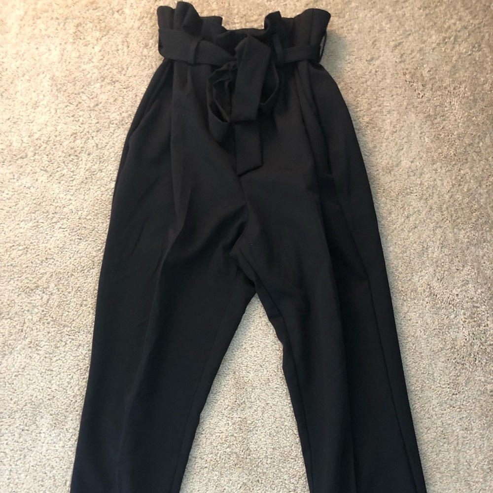 Black high waist paper bag pants